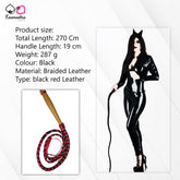 Close-up of 270cm Braided Leather Whip - Wood Handle for Grip